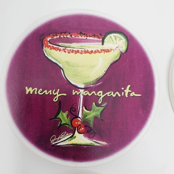 16. Ceramic Martini Mistletoe Mimosa Round Holiday Party Coasters Set of 4 - Picture 8 of 13